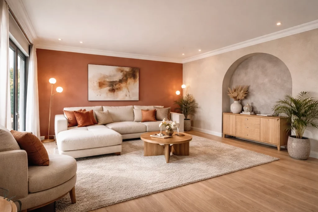 Peinture intérieure et revêtements muraux dans un salon contemporain rénové à Marseille